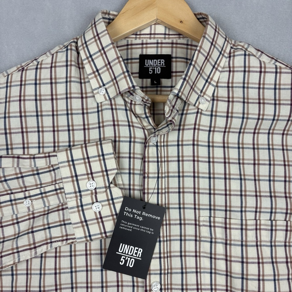 Under 510 Button Down Shirt Men’s Large Beige Plaid Long Sleeve Lightweight NWT